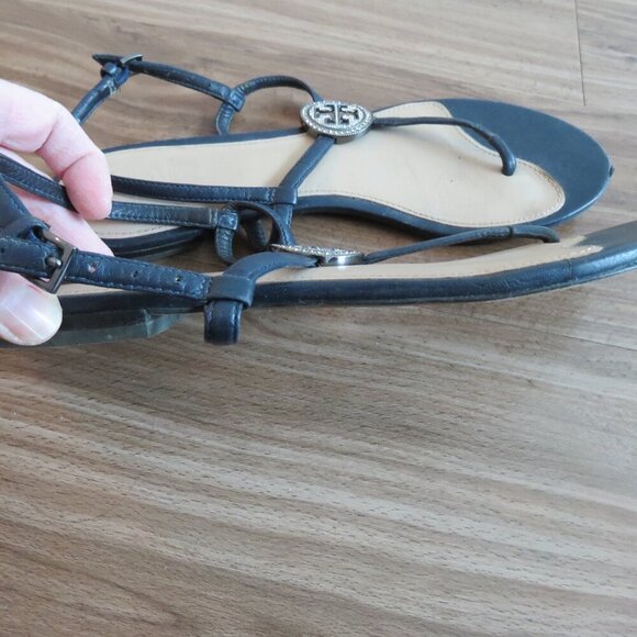 TORY BURCH Liana Flat Jewel Embellished Leather Thong Sandals in Blue Sz US 7.5 - Picture 11 of 15